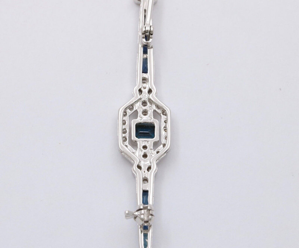 Vintage Art Deco Style 18K White Gold Diamond and Sapphire Bar pin, Brooch
