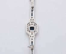 Load image into Gallery viewer, Vintage Art Deco Style 18K White Gold Diamond and Sapphire Bar pin, Brooch
