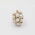 Vintage Pearls Diamonds 14K Yellow Gold Cluster Ring