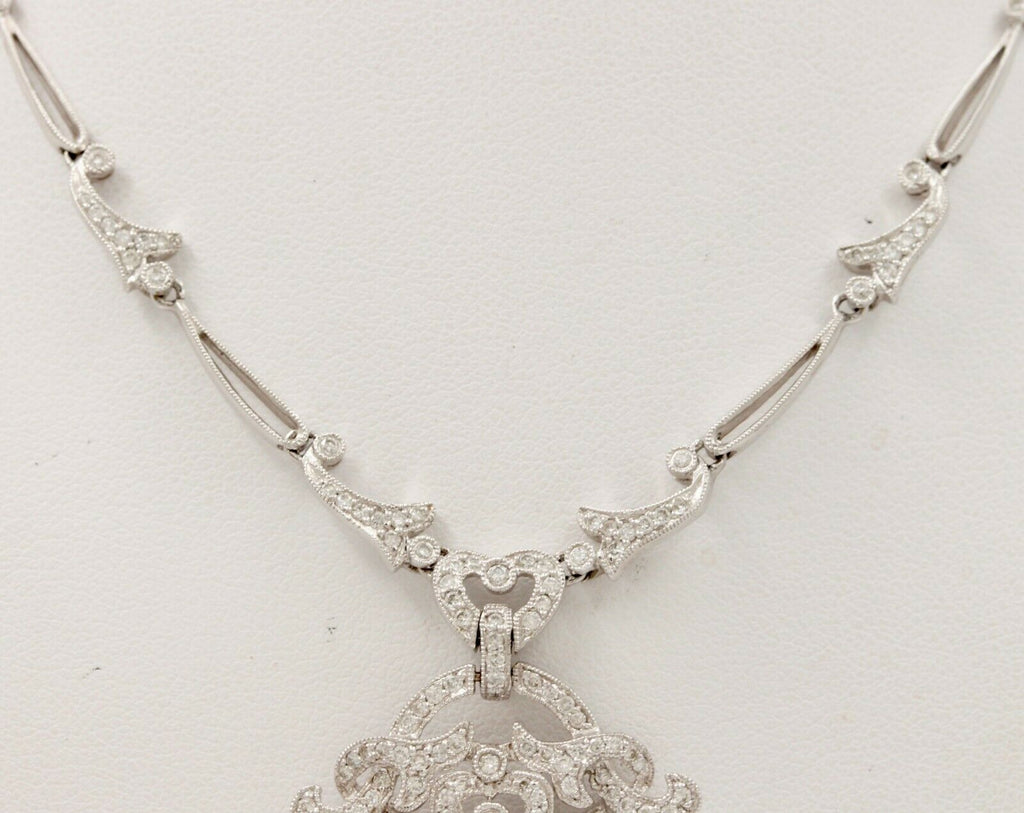 Elegant Art Deco Style 18K White Gold Diamond Pendent
