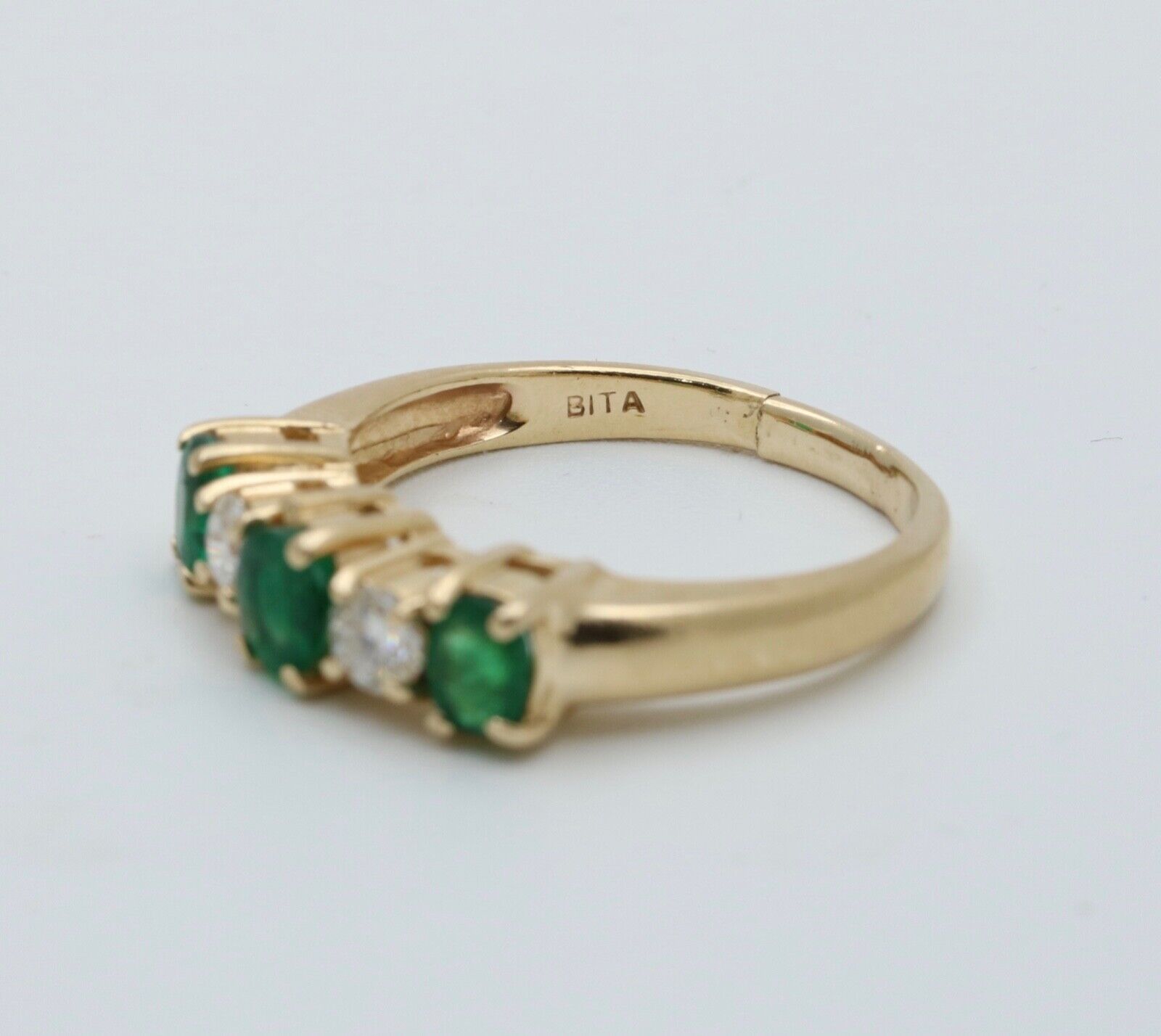 Vintage 14K Yellow Gold Emerald & Diamond Band