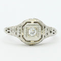 Art Deco 18K White Gold Diamonds Filagree Ring