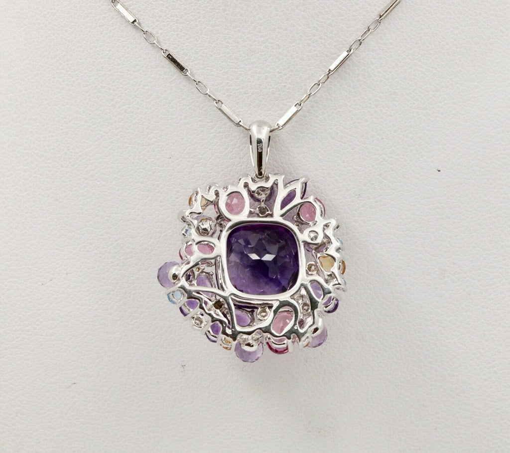 Vintage 18K White Gold Huge Amethyst Quartz Party Necklace