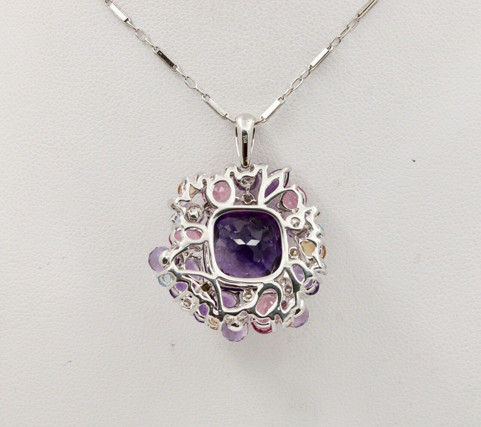 Vintage 18K White Gold Huge Amethyst Quartz Party Necklace