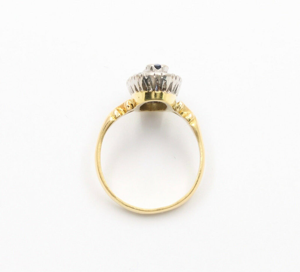 Edwardian Blue Sapphire Diamonds Yellow White Gold Ring