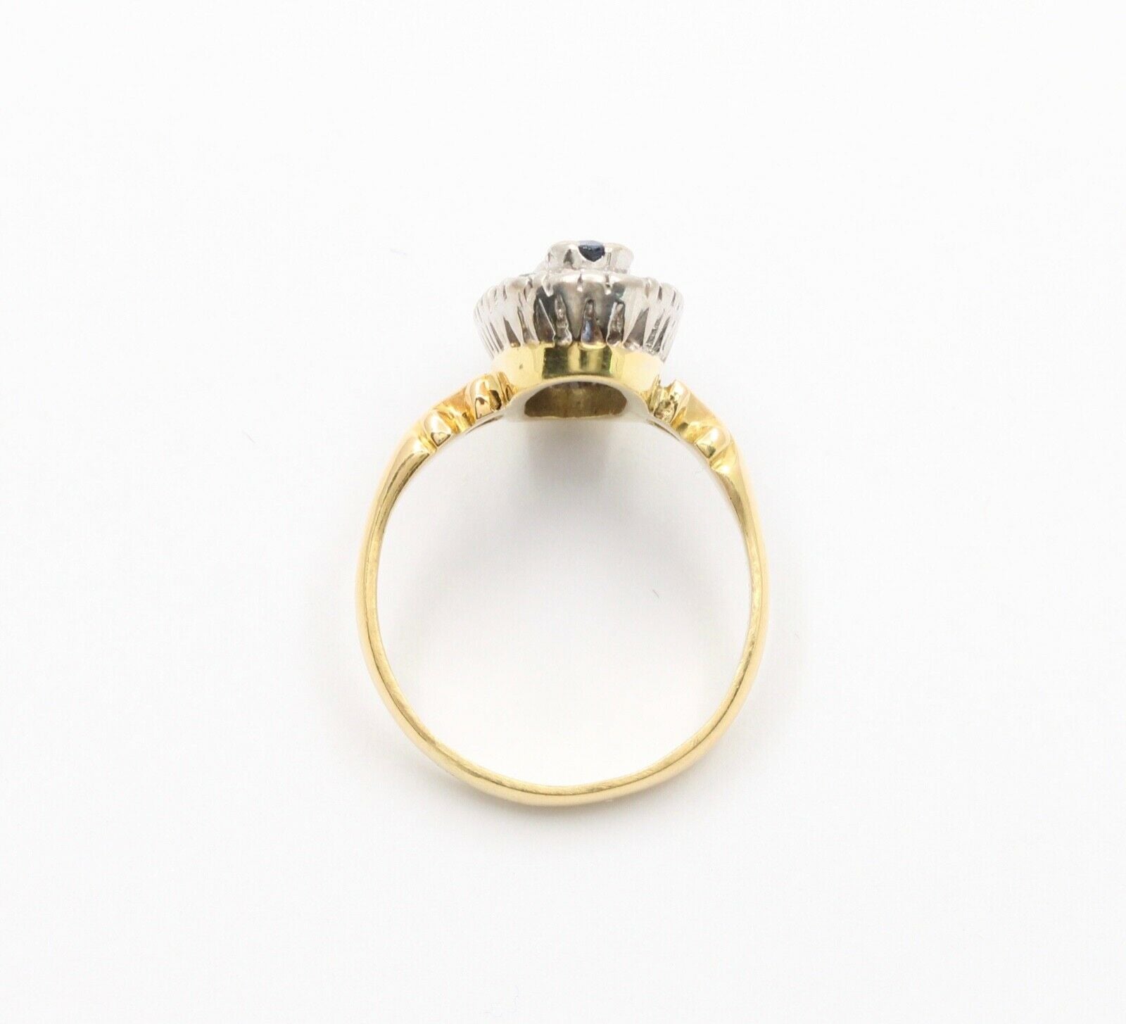 Edwardian Blue Sapphire Diamonds Yellow White Gold Ring