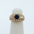 Vintage Ladies Blue Sapphire Diamonds 18K Yellow Gold Ring