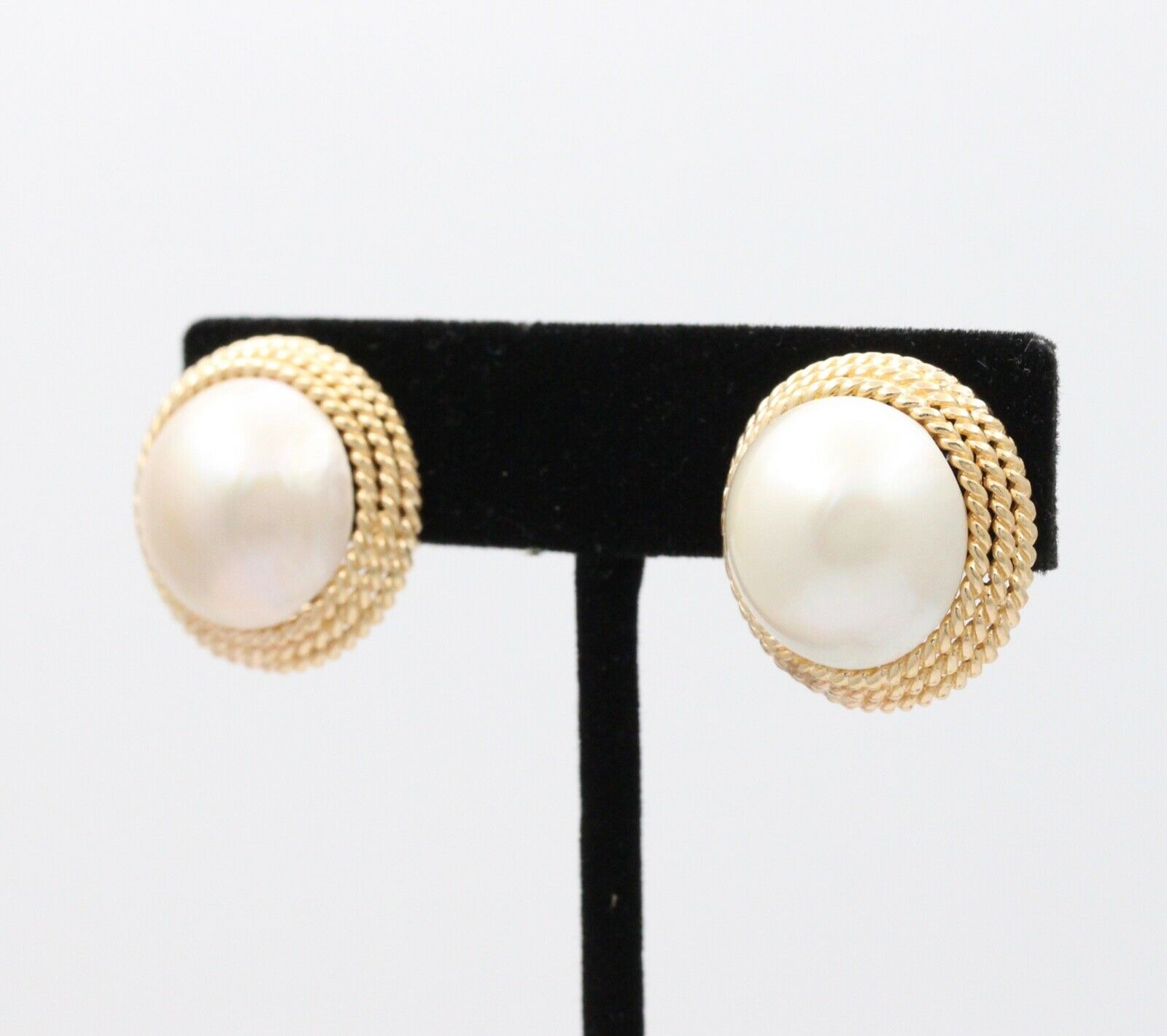 Vintage 14K Yellow Gold Large 16 mm Mabe Pearl Earrings.