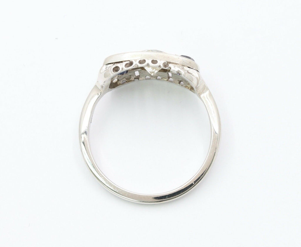 Art Deco Diamond Sapphires 14K White Gold Ring
