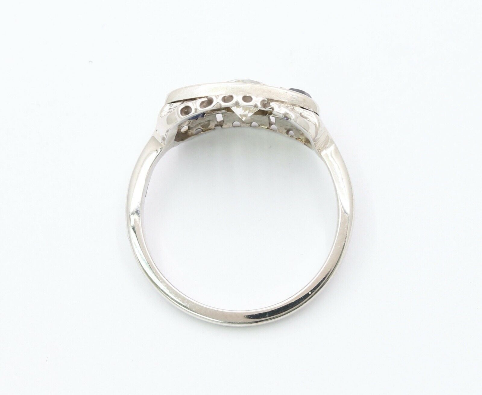 Art Deco Diamond Sapphires 14K White Gold Ring