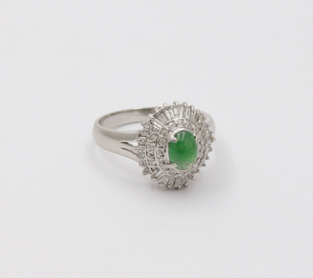 Vintage Jade Baguette Diamonds Cluster Platinum Ring
