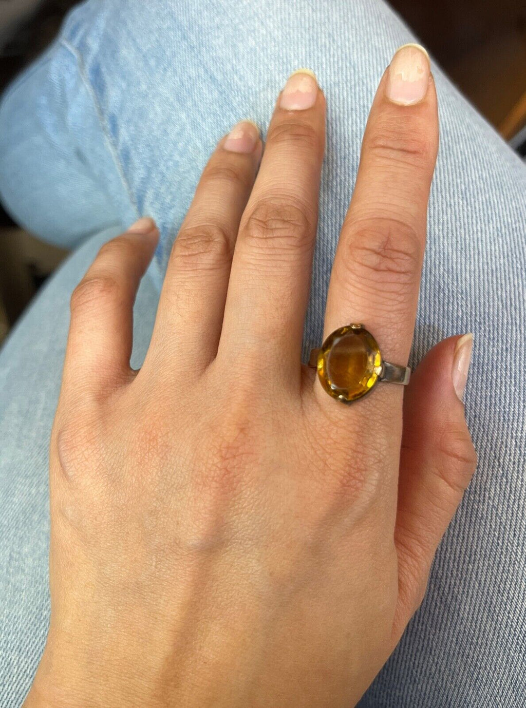Antique England 9K Gold Gold Citrine Ring. Solitaire Ring.