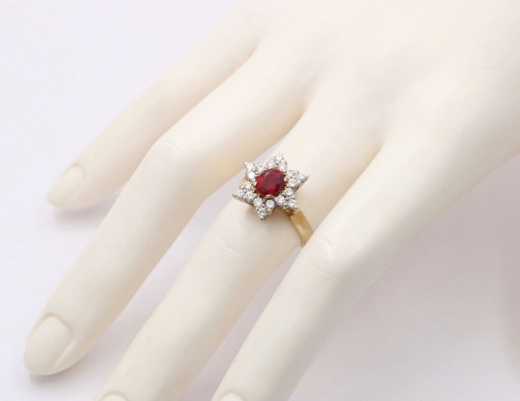 Vintage 18K Yellow Gold & Sterling Silver 1.9 carats Ruby and Diamond Star Ring,