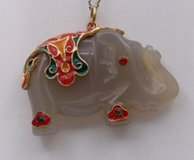 Load image into Gallery viewer, Vintage Silver Carved Nephrite Elephant Charm Pendant , Necklace
