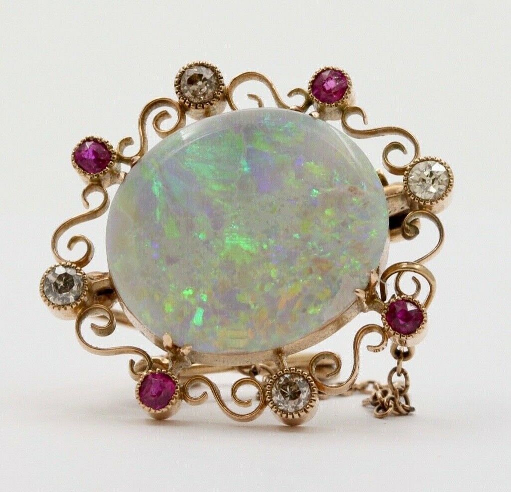 Adorable Edwardian Floral Design Opal 14K Gold Brooch pin