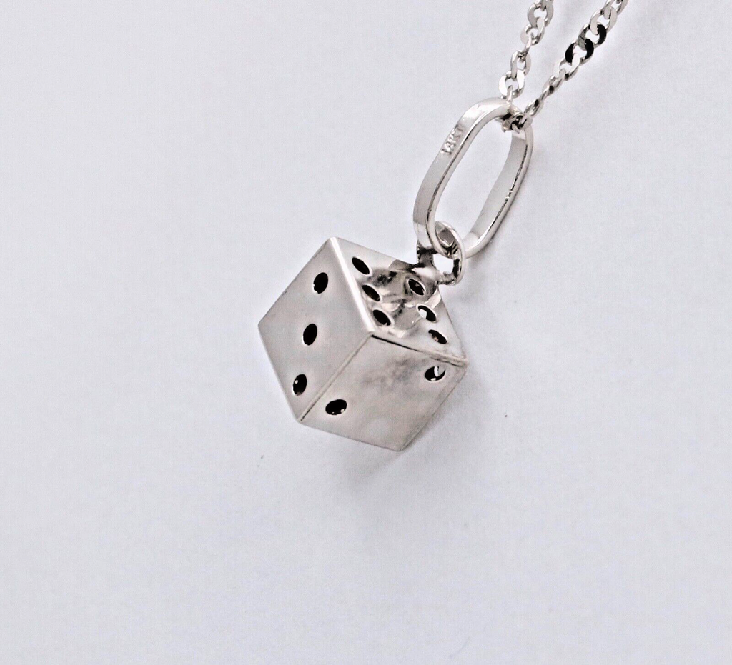 Vintage Dice 14K White Gold Unisex Pendant Charm