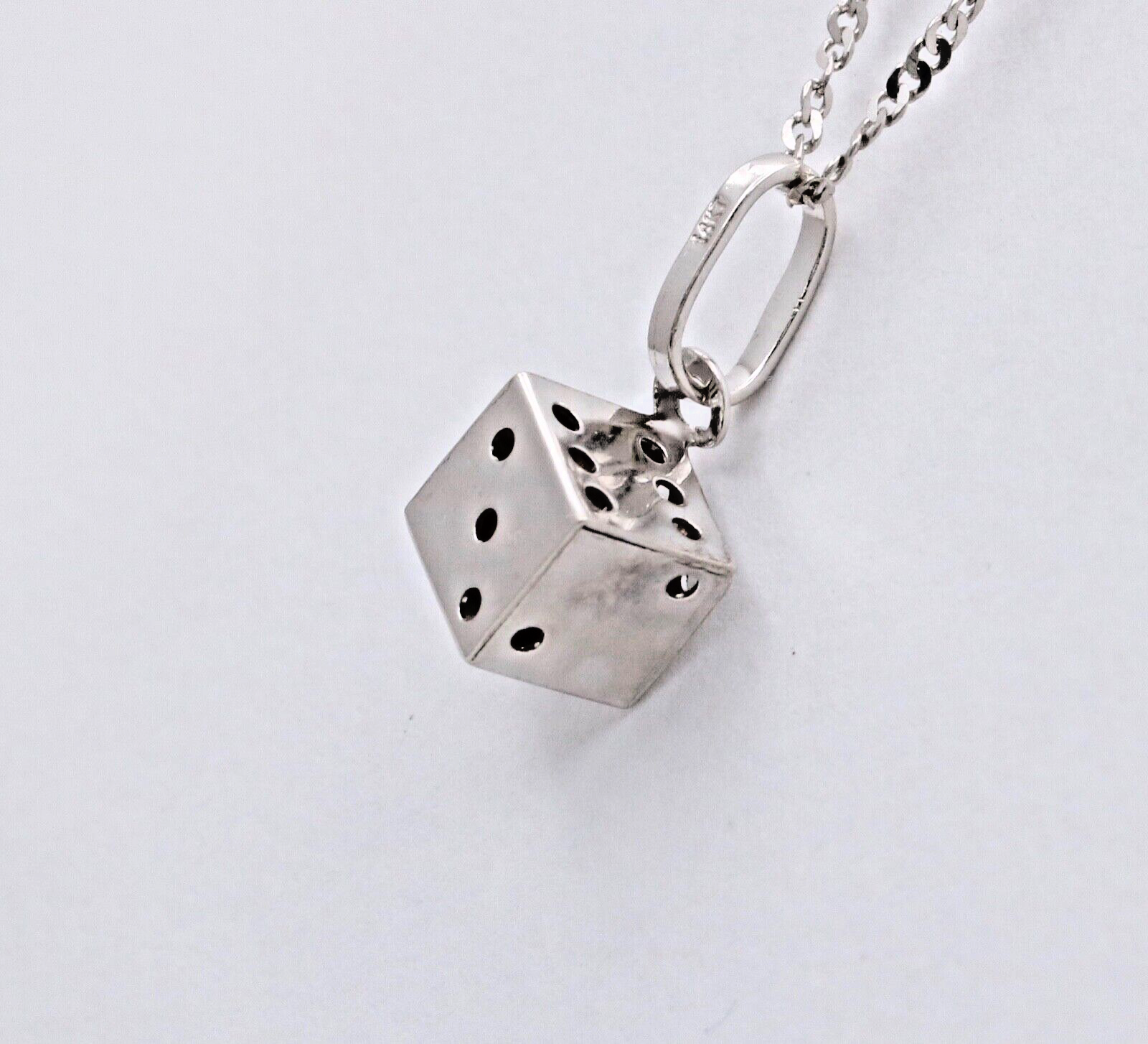 Vintage Dice 14K White Gold Unisex Pendant Charm