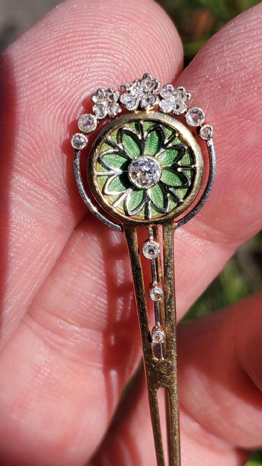 Incredible Victorian Old Euro Rose Cut Cloth 14K YG WG Brooch Pin