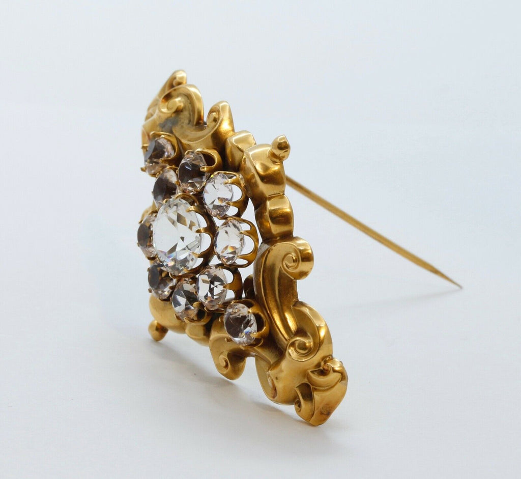 Beautiful Victorian 10K Yellow Gold Paste Stones Brooch Pin
