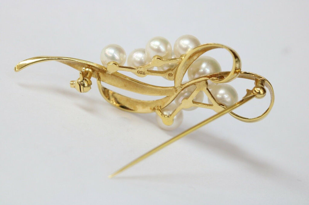 Vintage Mikimoto 18K Yellow Gold Akoya Pearls Brooch