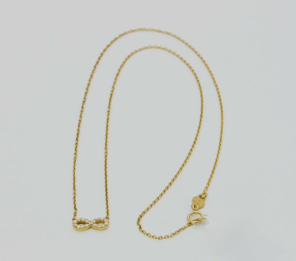 Cute 18K Yellow Gold Diamond Infinity Pendant