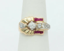 Load image into Gallery viewer, Vintage Indian Headdress Diamonds Rubies 14K Yellow Gold Platinum Ring
