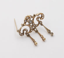 Load image into Gallery viewer, Elegant Victorian Rose Cut Diamonds 14K Yellow Gold Brooch Pendant
