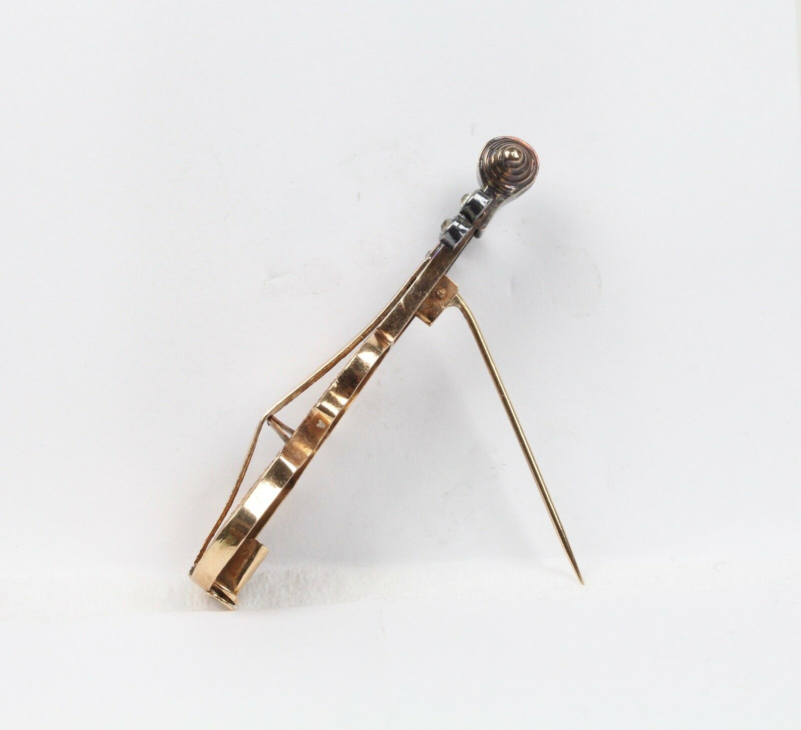 Vintage Violin Brooch Pin 14K Yellow Gold