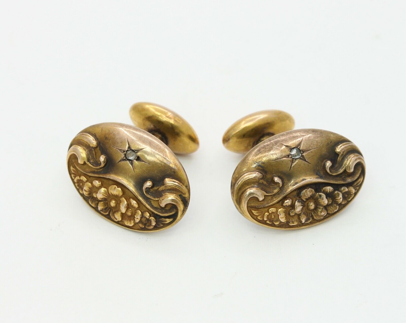 Art Nouveau Men's Cufflinks Diamonds 10K Yellow Gold