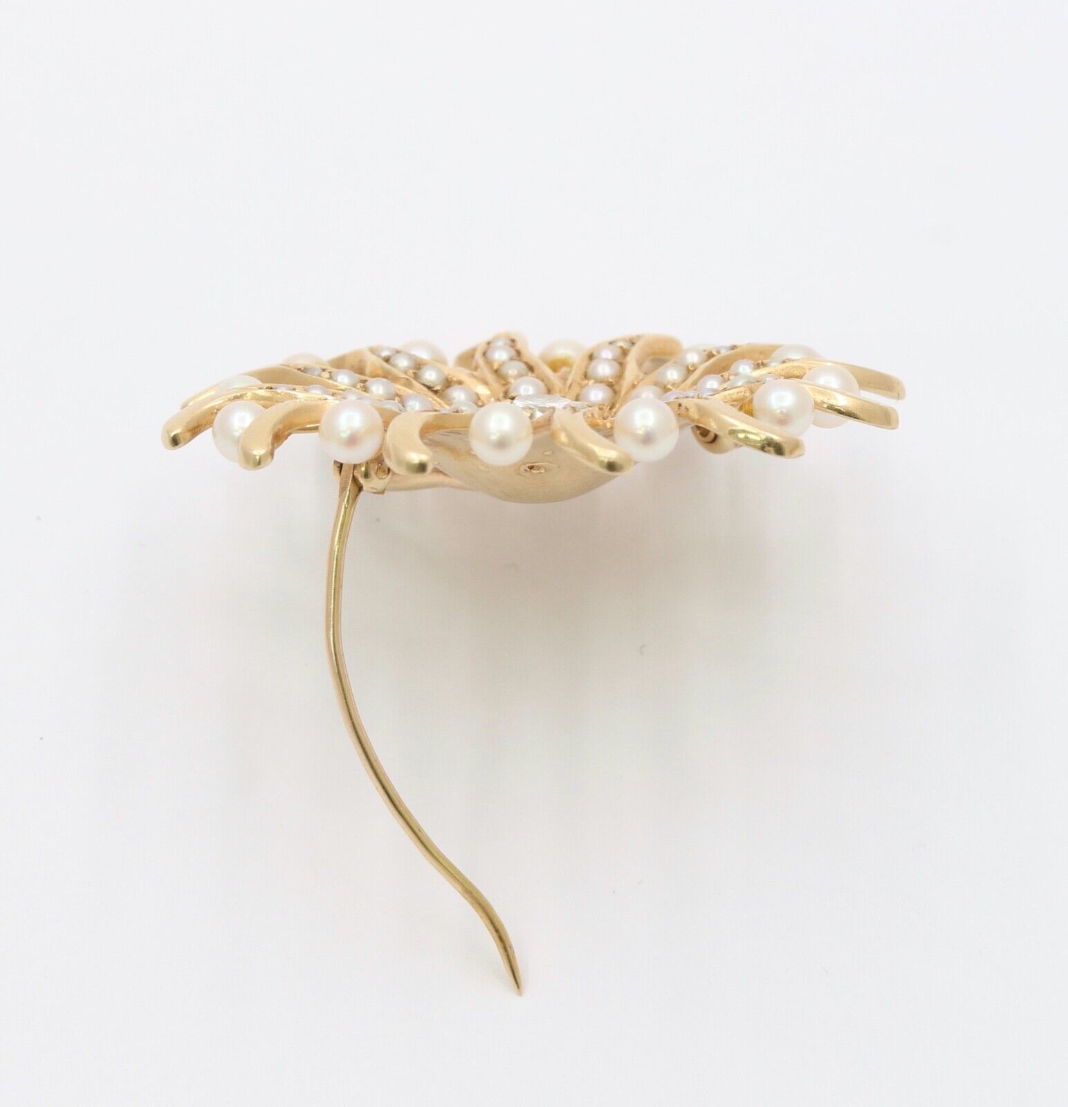 Antique Sunburst Diamonds Seed Pearls Brooch Pendant