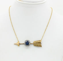 Load image into Gallery viewer, Victorian Russian 14K Yellow Gold Sapphire Rose Cut Diamond Arrow Pendant
