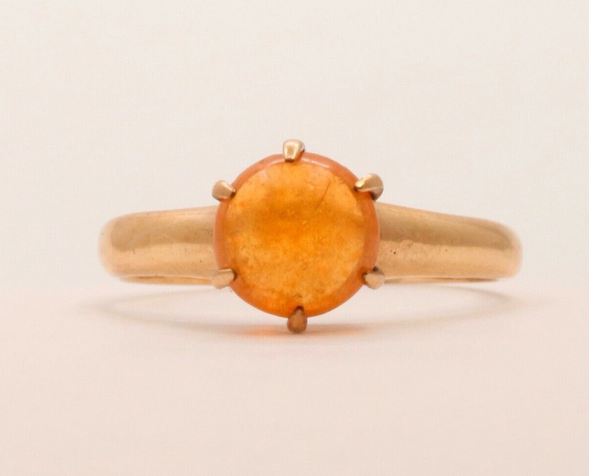 Victorian Mexican Opal Solitaire 14K Yellow Gold Ring