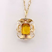 Load image into Gallery viewer, Lovely Vintage 14K Yellow Rose Gold Citrine Pendant 10K Open Link Chain
