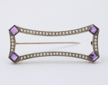 Load image into Gallery viewer, Antique Art Deco Amethyst &amp; Split Pearl 14K White Gold Brooch, Pin
