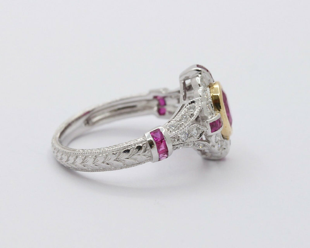18K White Gold Ruby Diamond Alternative Engagement Ring