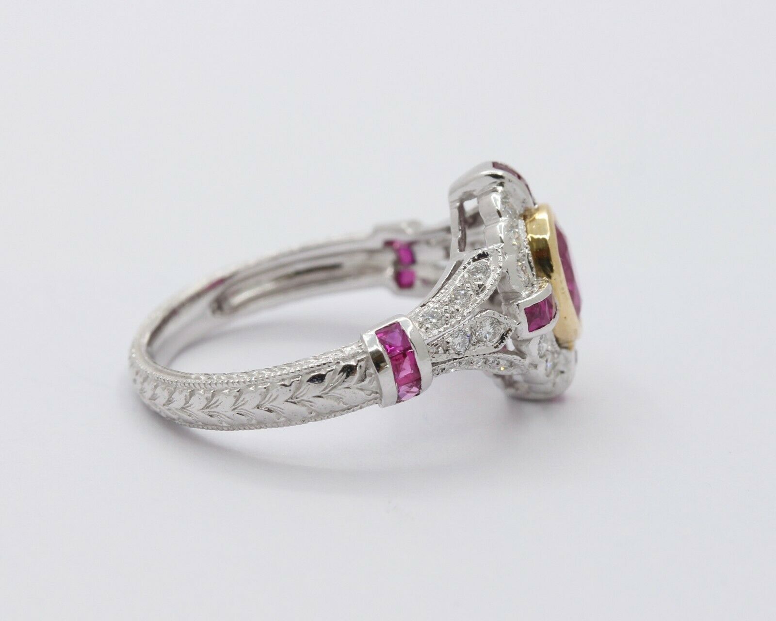 18K White Gold Ruby Diamond Alternative Engagement Ring