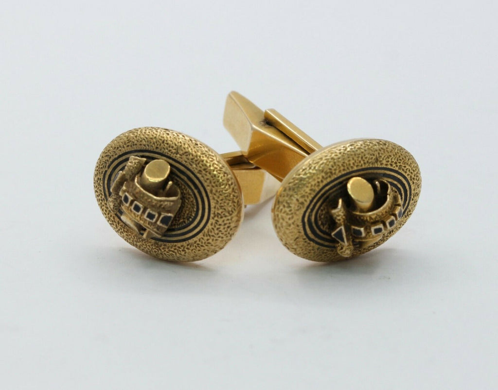Vintage 14K Yellow Gold Black Enamel Log Cufflinks