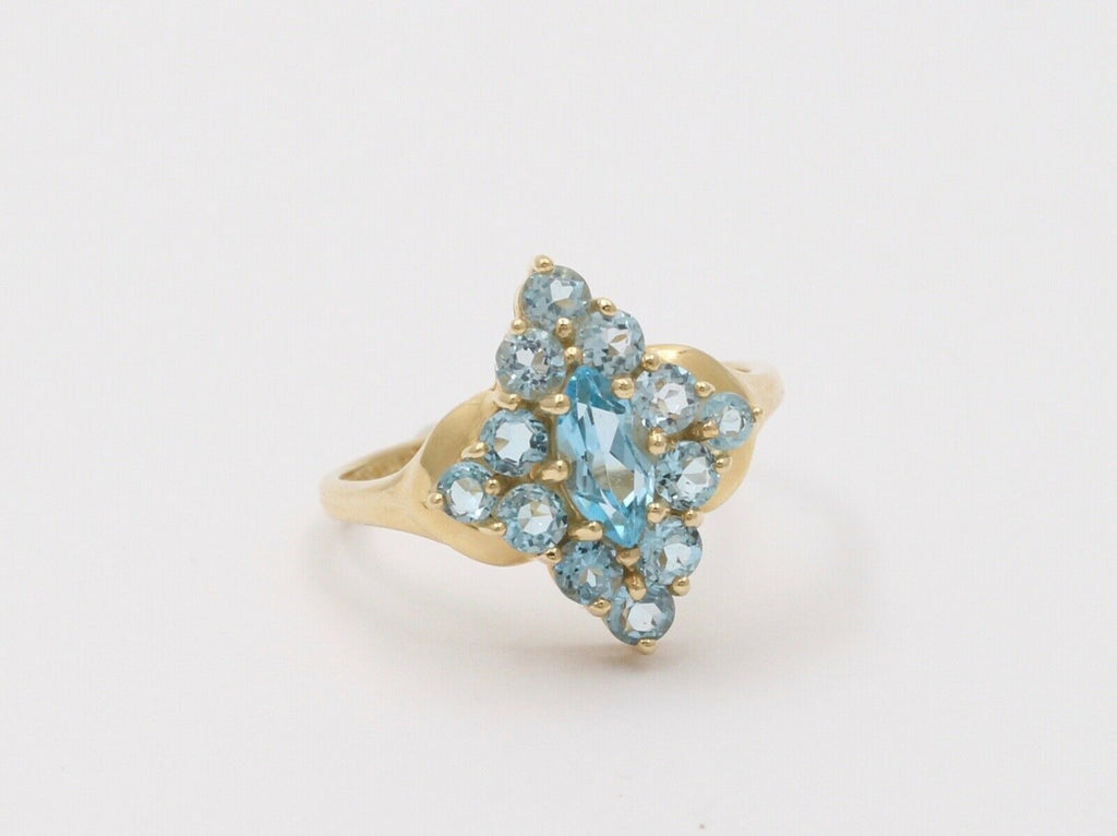 Vintage London Blue Topaz 14K Yellow Gold Navette Cluster Ring