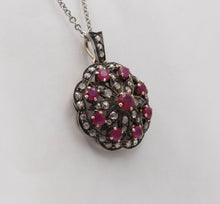 Load image into Gallery viewer, Victorian Rubies Diamonds 14K Rose Gold Silver Pendant
