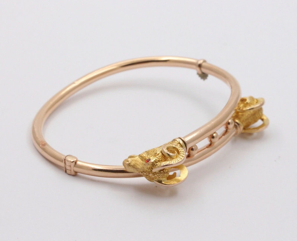 Vintage 14K Yellow Gold Ram's Head Bangle