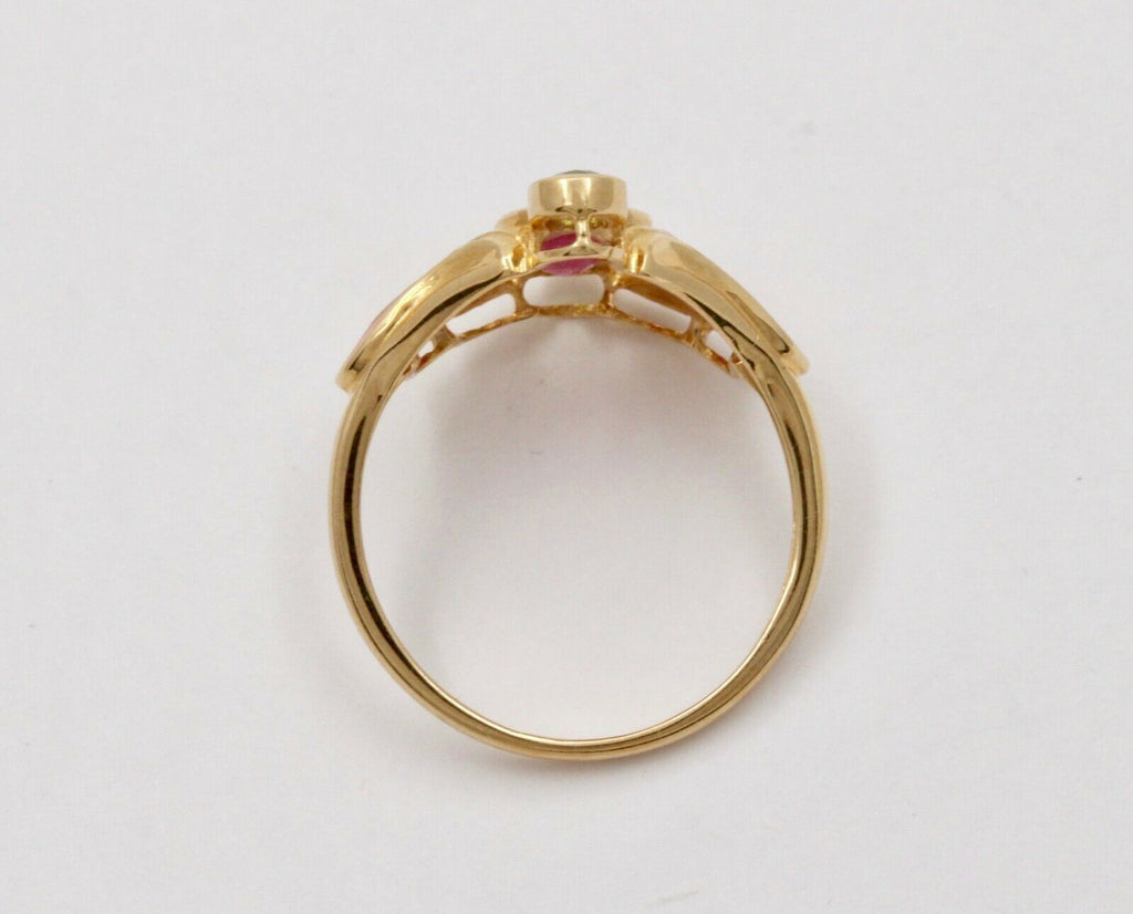 Vintage Art Nouveau Style Burma Ruby Enamel 14K Gold Ring, Statement Ring