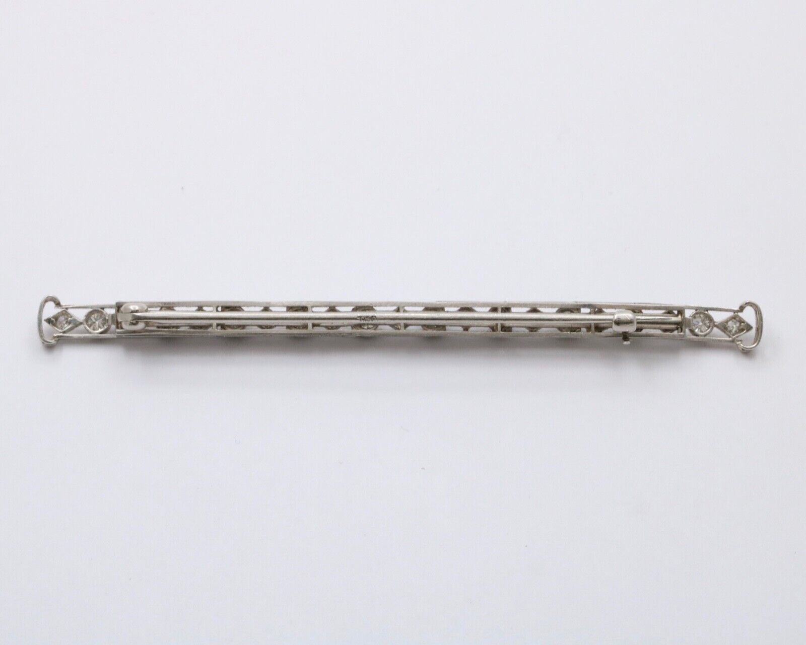 Vintage Platinum Diamond 3.5 Inches Wide Large Bar Pin, Estate Jewelry