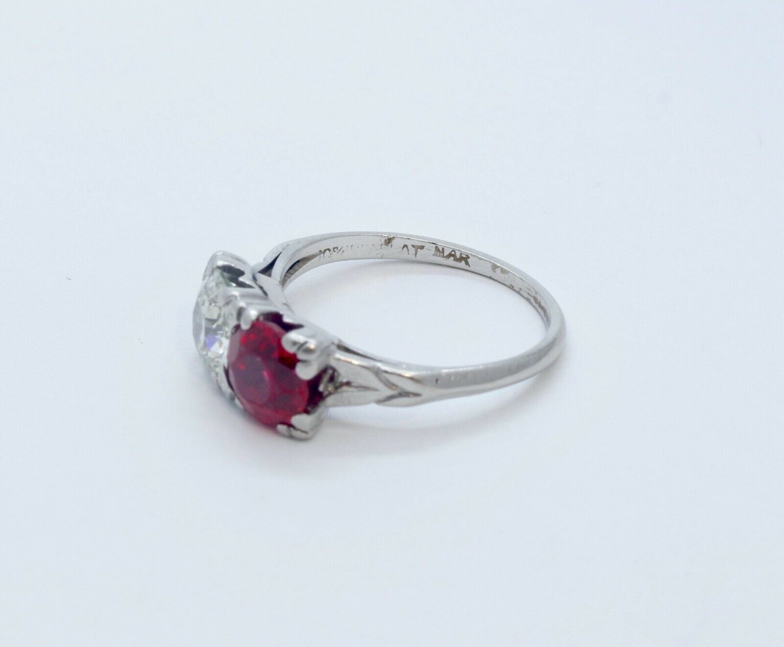 Art Deco Ladies Large Diamond Ruby Platinum Ring