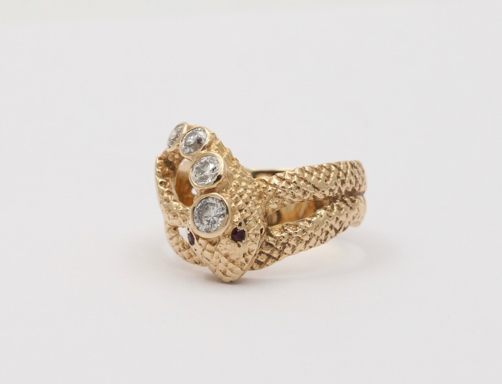 Vintage Snake Diamond Rubies 14K Yellow Gold Ring