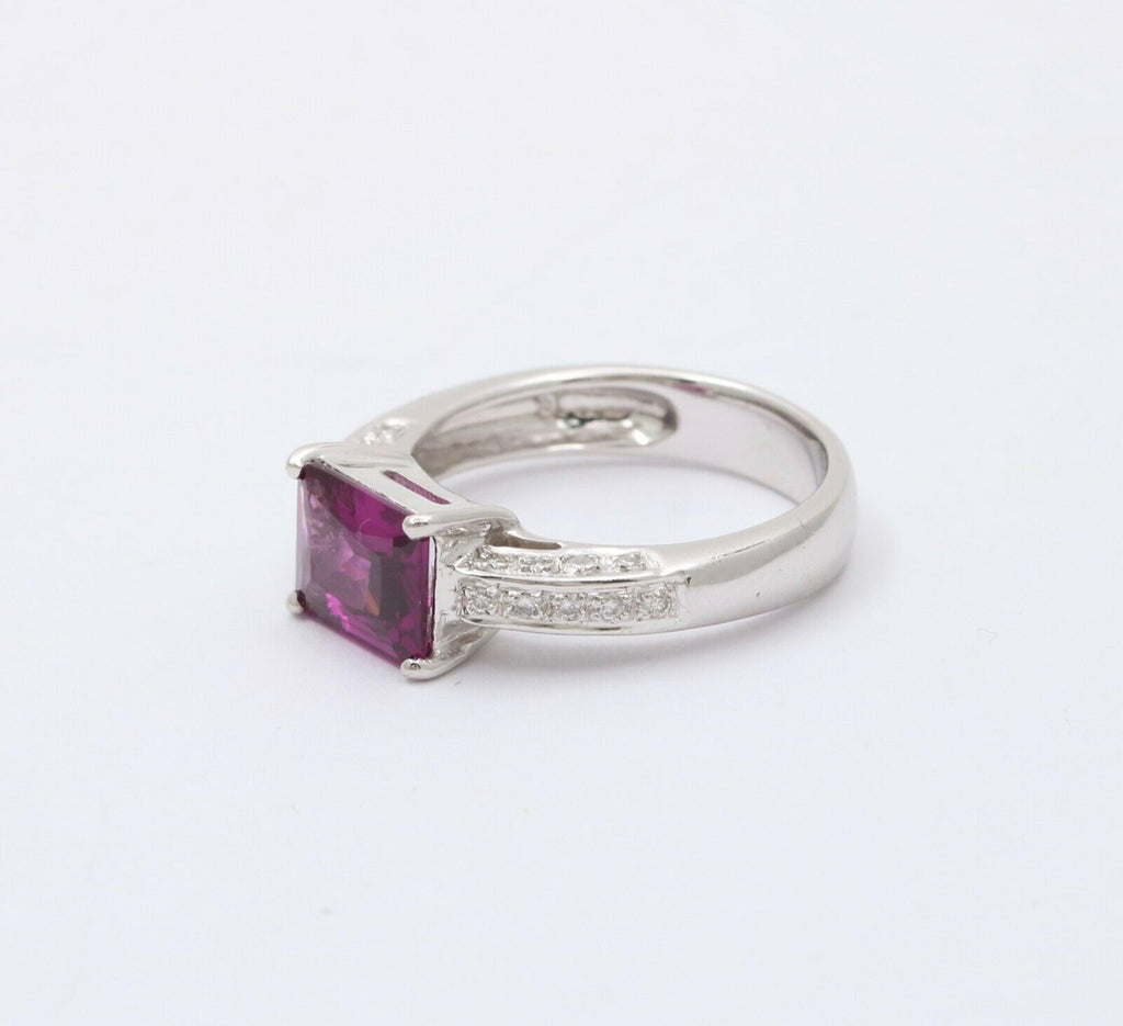 Vintage Amethyst Diamonds 18K White Gold Ring