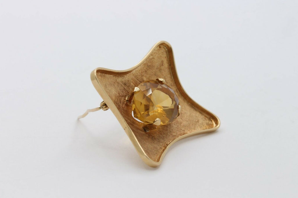 Vintage Heavy 18K Yellow Gold 20+ Carat Citrine Brooch