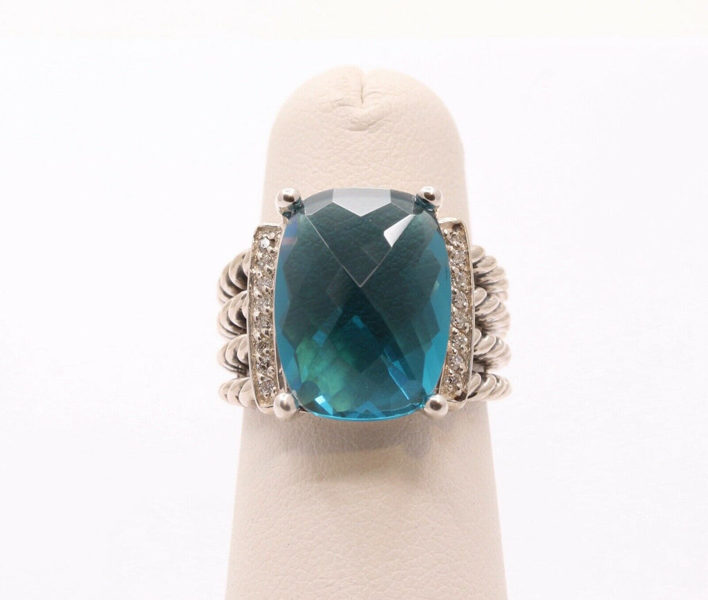 David Yurman Wheaton Ring With London Blue Topaz and Diamonds