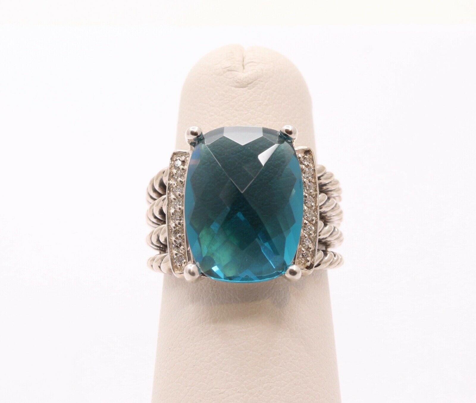 David Yurman Wheaton Ring With London Blue Topaz and Diamonds