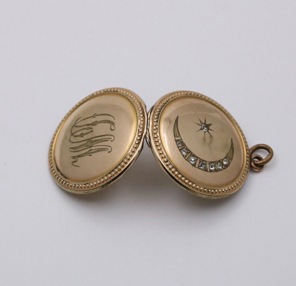Antique Crescent & Star Gold Filled Locket Pendant