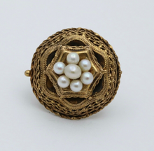 Load image into Gallery viewer, Antique Etrascan Revival 14K Yellow Gold Pearl Brooch.
